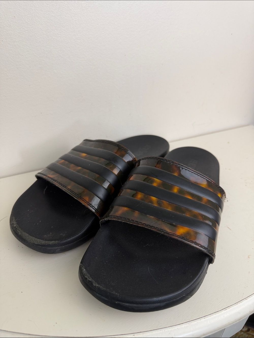 adidas Men's Black Slides with Tortoiseshell-Style Straps